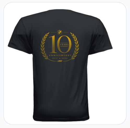 Back of the BimToberFest 2026 shirt with the gold 10 Years Anniversary laurel crest